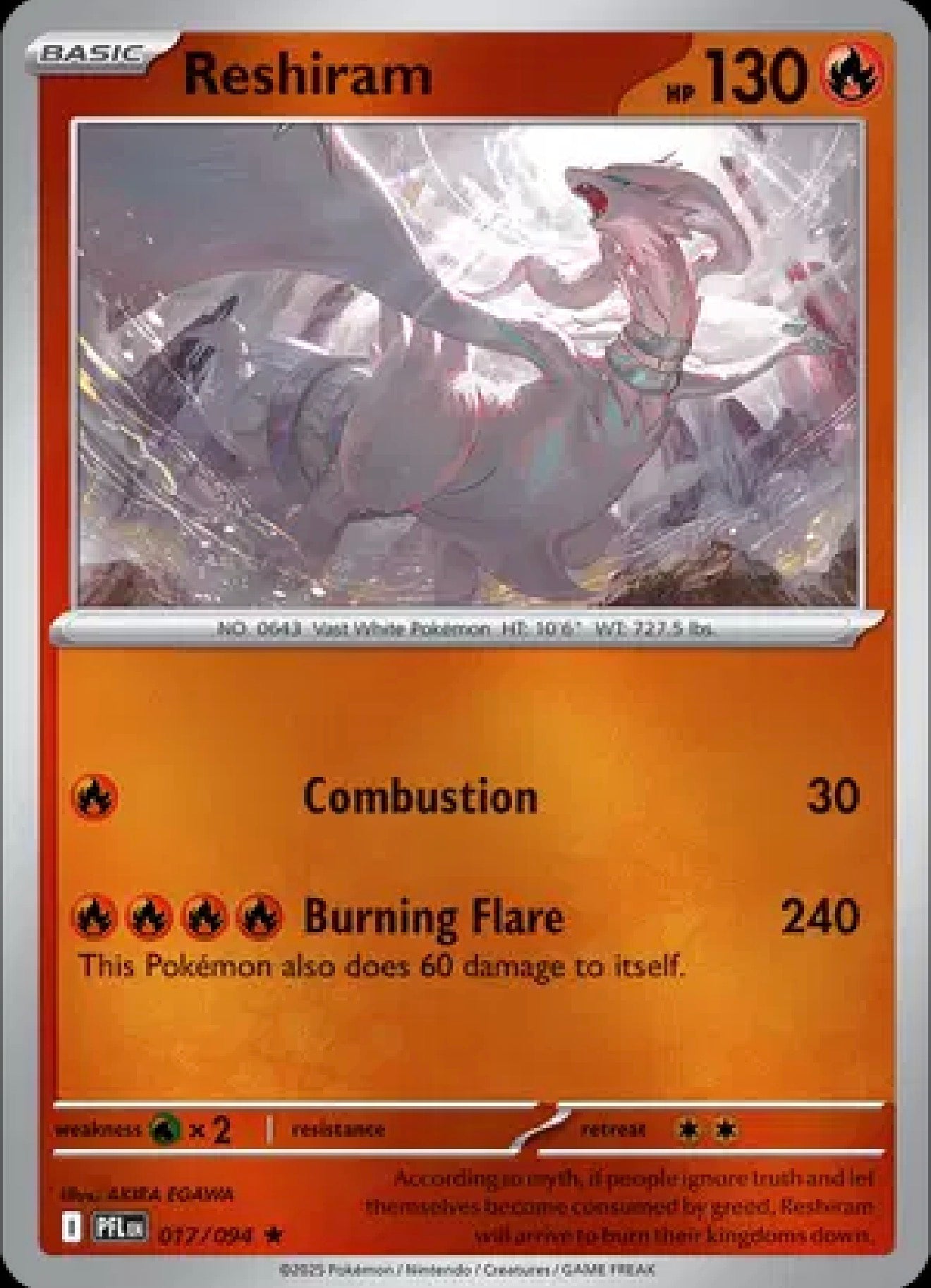 Reshiram 017/094 – Reverse Holo – Phantasmal Flames – Pokémon TCG